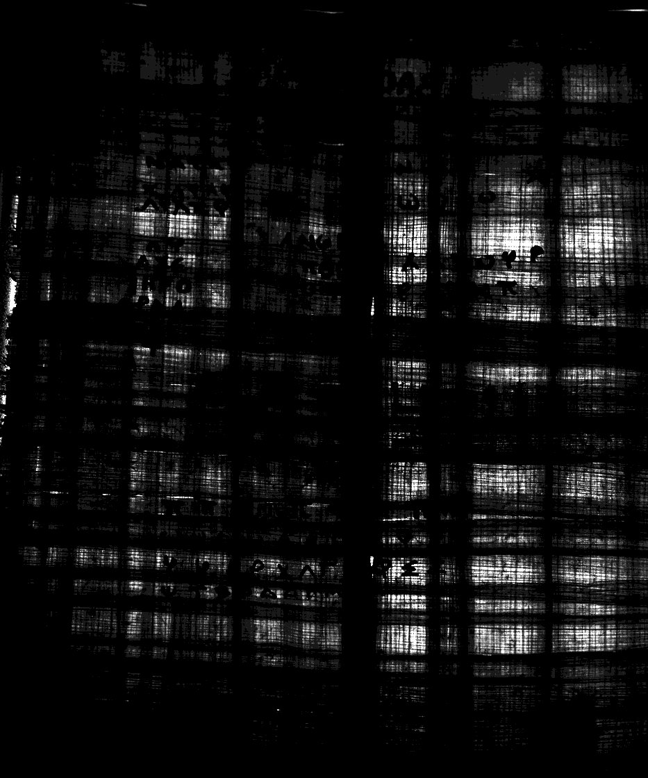 The same sheet graded in After Effects into a dark greyscale fake scan